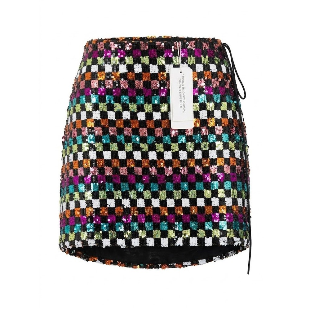 NWT Amylynn Mini Skirt Women Large Multi Sequin Checkered Retro Disco Glam Rave
